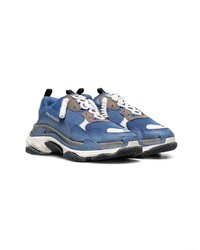 Balenciaga Blue And White Triple S Leather Sneakers