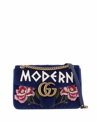Gucci Gg Marmont Modern Velvet Shoulder Bag Cobalt