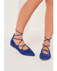 Missguided Laser Cut Flat Shoes Cobalt Blue