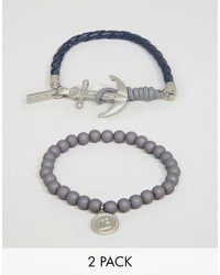 Icon Brand Beaded Anchor Bracelets In 2 Pack