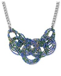 Jessica Simpson Necklace Rhodium Plated Woven Beaded Frontal Necklace