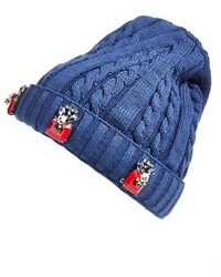 Berry Embellished Cable Knit Beanie