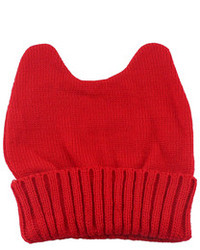 New Model Red Woolen Knitted Ears Shape Fancy Beanie Hat