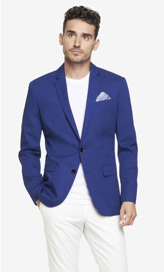 Express Blue Twill Blazer, $198 | Express | Lookastic