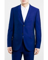 Topman Navy Textured Slim Fit Suit Jacket
