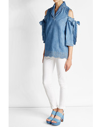 Sjyp Denim Top With Cut Out Shoulders