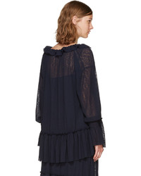 See by Chloe See By Chlo Navy Gauze Jersey Blouse