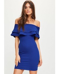Missguided Blue Layered Frill Bandeau Bodycon Dress