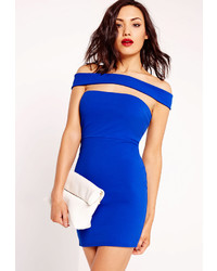Missguided Cut Out Panel Bardot Bodycon Dress Blue