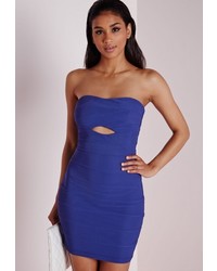 Missguided Strapless Bandage Cut Out Bodycon Dress Cobalt Blue