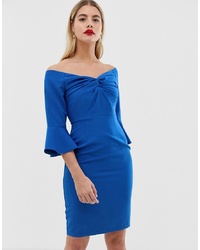Paper Dolls Sweetheart Midi Bodycon Dress With Knot Front In Cobalt