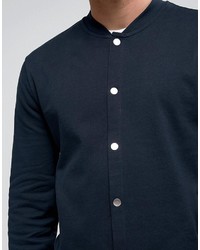 Asos Jersey Bomber Jacket With Snaps In Navy