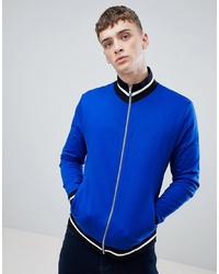 ASOS DESIGN Jersey Track Jacket In Bright Blue With Contrast Tipping
