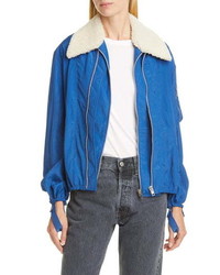 Helmut Lang Sheer Bomber Jacket With Removable Genuine Shearling Collar