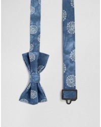 Asos Brand Bow Tie With Flower Design In Blue Wash Effect
