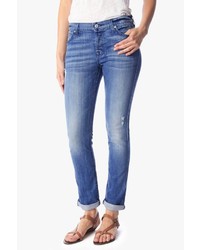 7 For All Mankind Josefina Boyfriend With Rolled Hem In Red Cast Heritage Blue