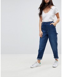 ASOS DESIGN Carpenter Jeans With Button Front Detail In Mid Wash