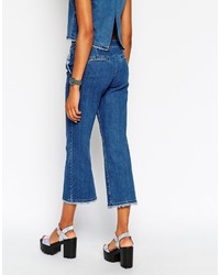 Asos Collection Denim Tailored Wide Leg Jean Co Ord In Mid Wash With Raw Hem