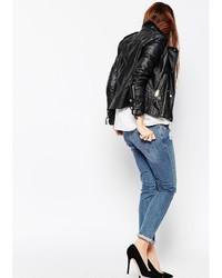 Asos Collection Kimmi Shrunken Boyfriend Jeans In Lily Mid Wash With Rip And Repair