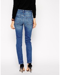 Asos Collection Kimmi Shrunken Boyfriend Jeans In Rio Vintage Wash With Ripped Knee