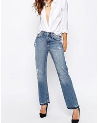 Asos Collection True Boyfriend Jeans With Cinch Back In Mid Stone Wash