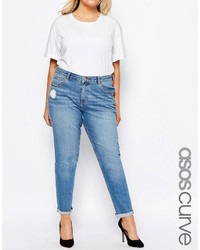Asos Curve Kimmi Shrunken Boyfriend Jeans In Lily Wash With Rip And Repair