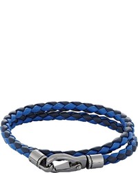 Tod's Braided Leather Double Wrap Bracelet Blue