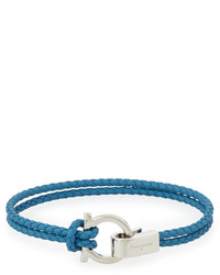 Salvatore Ferragamo Braided Leather Gancini Bracelet Blue