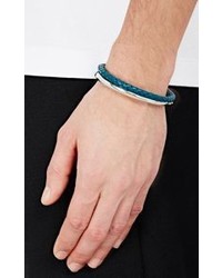 Caputo Co Sterling Silver Braided Leather Double Wrap Bracelet Blu