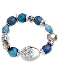 Robert Lee Morris Bracelet Silver Tone Semi Precious Blue Stone Stretch Bracelet