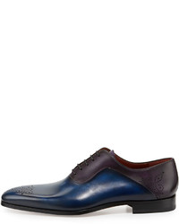 Magnanni For Neiman Marcus Two Tone Medallion Toe Oxford Shoe Bluepurple