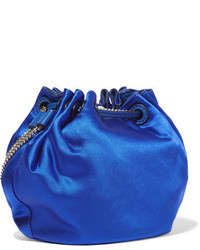 Diane von Furstenberg Love Power Mini Leather Trimmed Satin Bucket Bag Blue