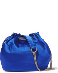Diane von Furstenberg Love Power Mini Leather Trimmed Satin Bucket Bag Blue