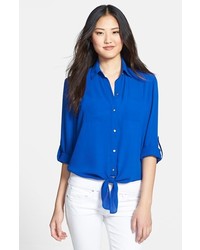 Chaus Roll Sleeve Tie Front Blouse Sailor Blue Small