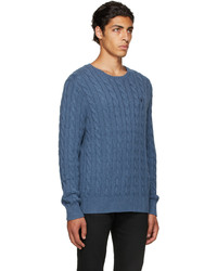 Polo Ralph Lauren Blue Cable Knit Cotton Crewneck Sweater