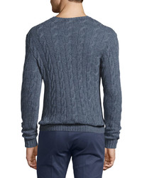 Ralph Lauren Cashmere Cable Knit Crewneck Sweater Supply Blue