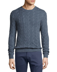 Ralph Lauren Cashmere Cable Knit Crewneck Sweater Supply Blue