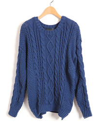 ChicNova Blue Chunky Cable Knit Sweater