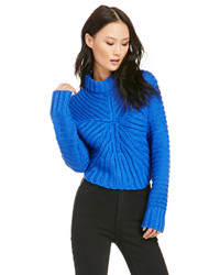 Joa Cable Knit Crop Sweater In Royal Blue S