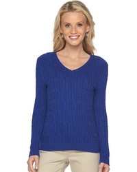 croft & barrow Petite Cable Knit V Neck Sweater