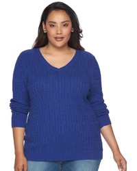 croft & barrow Plus Size Cable Knit V Neck Sweater