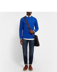 Beams Plus Slim Fit Cable Knit Linen Blend Sweater