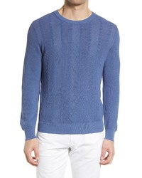 Canali Ribbed Cable Knit Cotton Sweater In Blue At Nordstrom