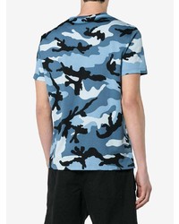 Valentino Blue Camouflage Print Short Sleeve Cotton T Shirt