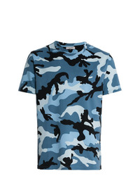 Valentino Blue Camouflage Print Short Sleeve Cotton T Shirt