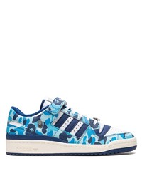 Blue Camouflage Leather Low Top Sneakers