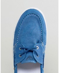 Armani Jeans Washed Canvas Boat Shoes In Blue