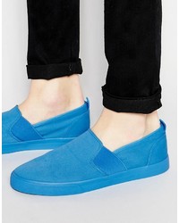 Blue Canvas Slip-on Sneakers