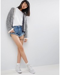 Asos Crop Cardigan In Textured Stitch And Wide Sleeves
