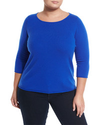 Neiman Marcus Cashmere Bateau Neck Sweater Blue Plus Size